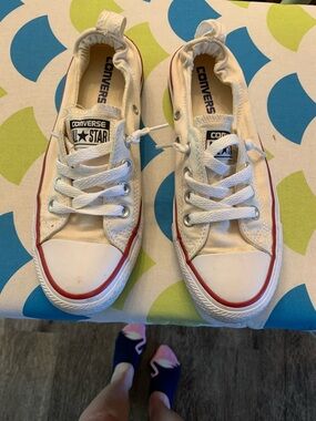 Converse Women's White Canvas Low Top Sneakers with Red Stripe